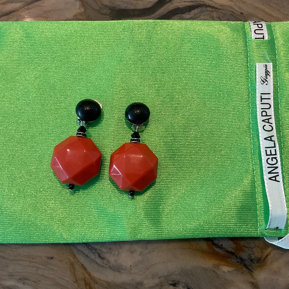 Angela Caputi Earrings Orange and Black